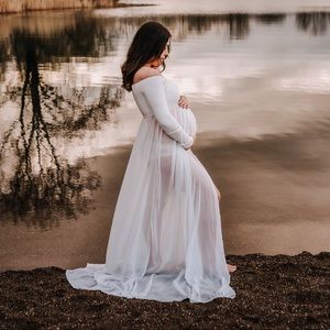 PinkBlush Ivory Off Shoulder Maternity Maxi Dress